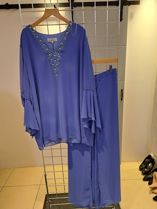 Plus size chiffon trouser set mid blue - Maya Maya Ltd