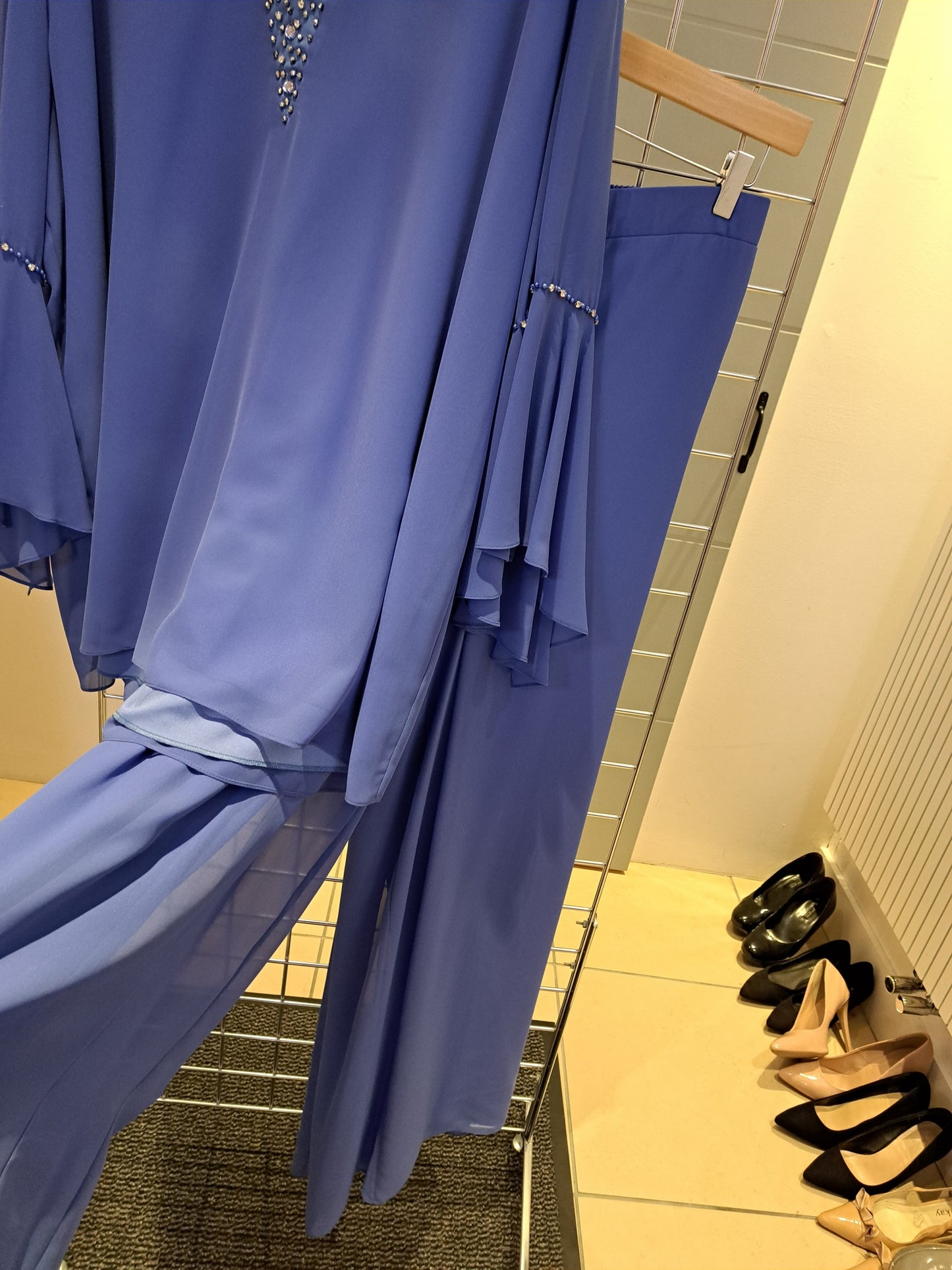 Plus size chiffon trouser set mid blue - Maya Maya Ltd
