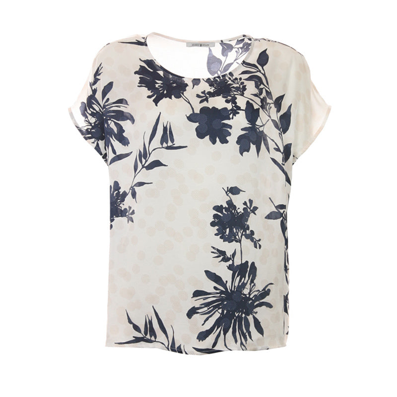 Silky blue cream flower blouse - Maya Maya Ltd
