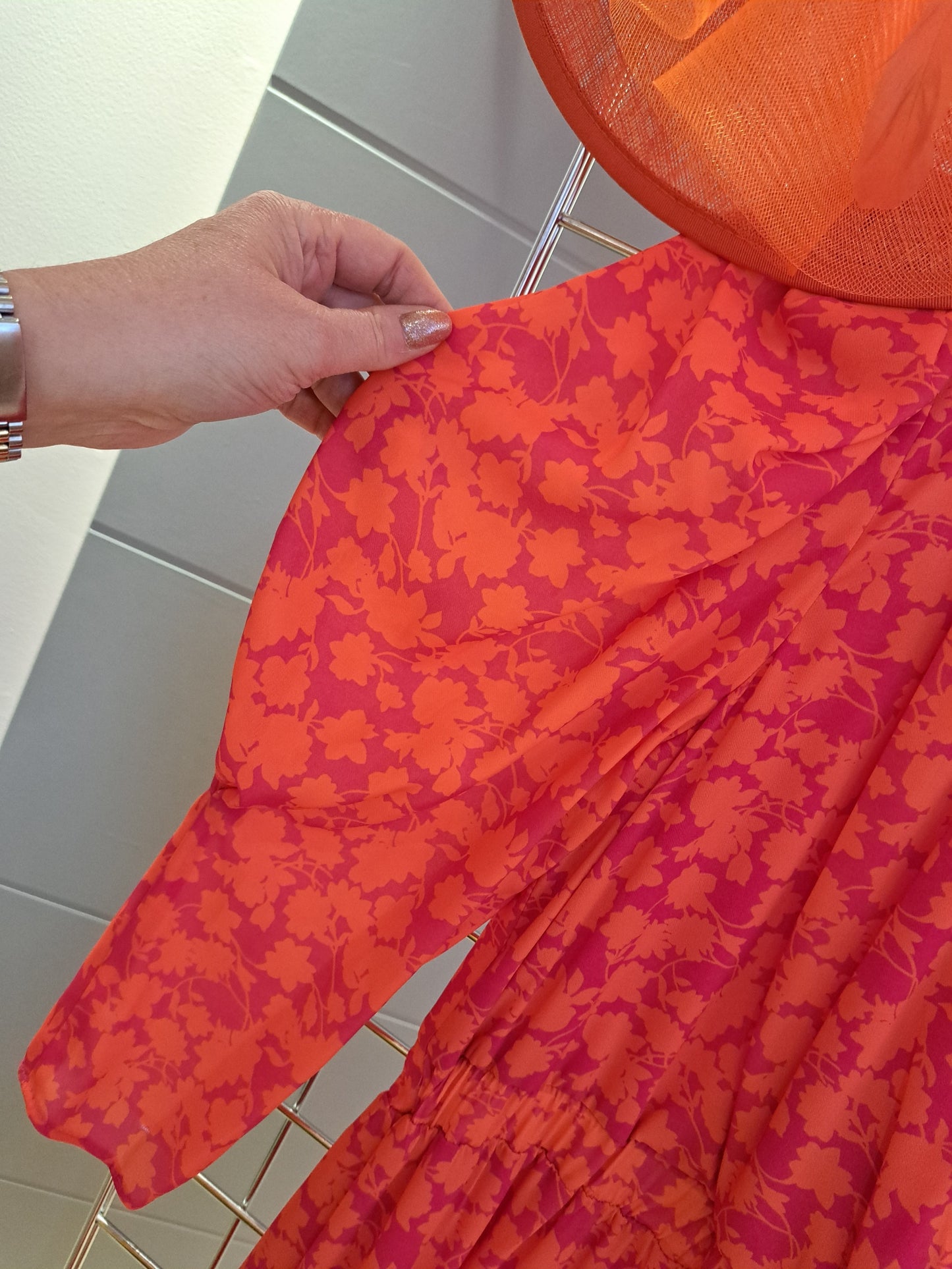 Print tiered dress orange pink - Maya Maya Ltd
