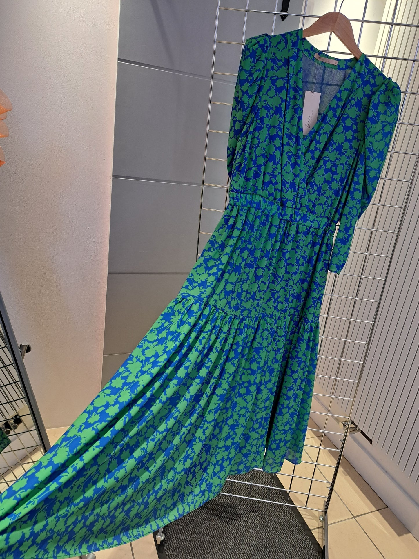 Print tiered dress blue green - Maya Maya Ltd