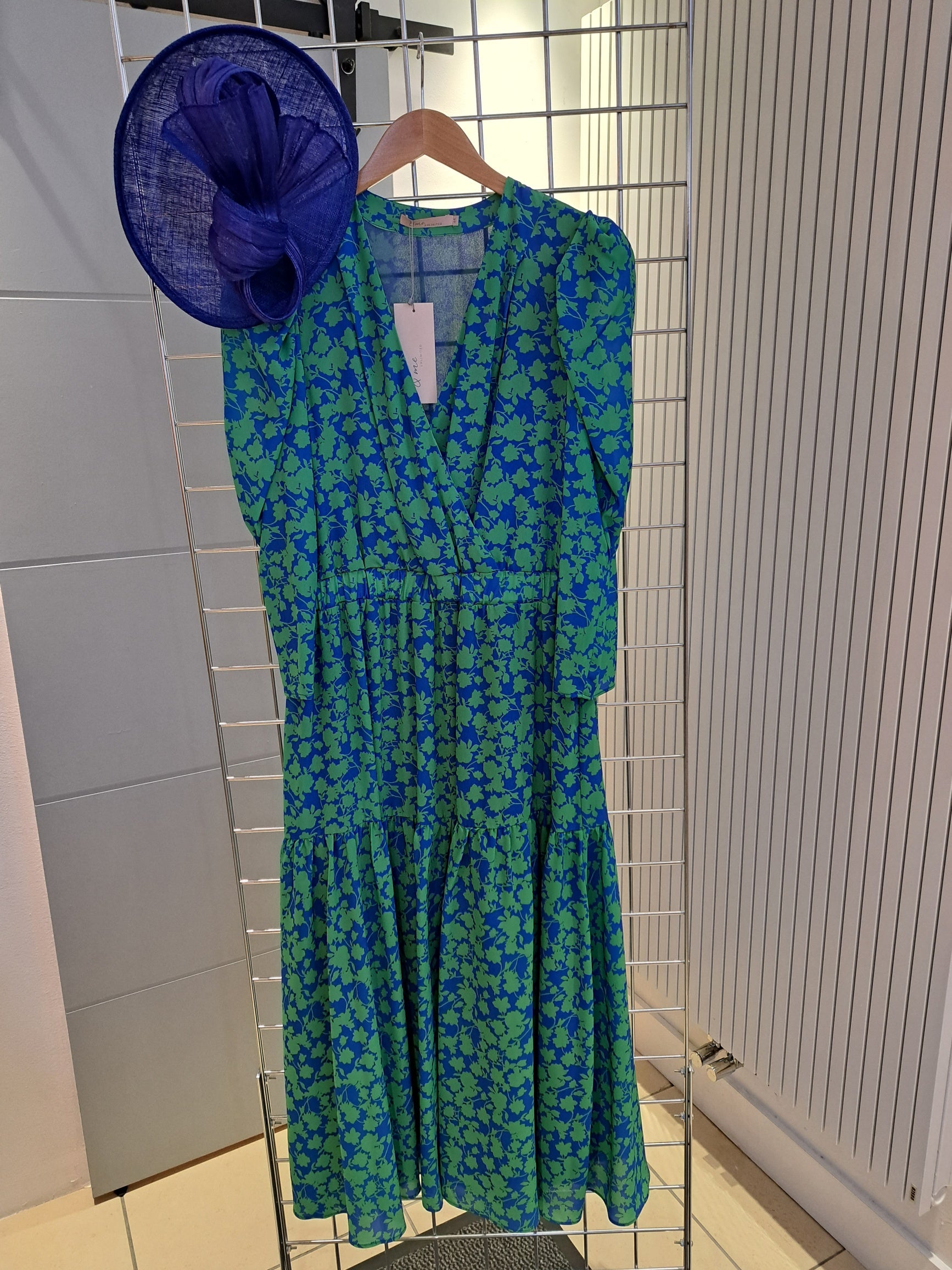 Print tiered dress blue green - Maya Maya Ltd