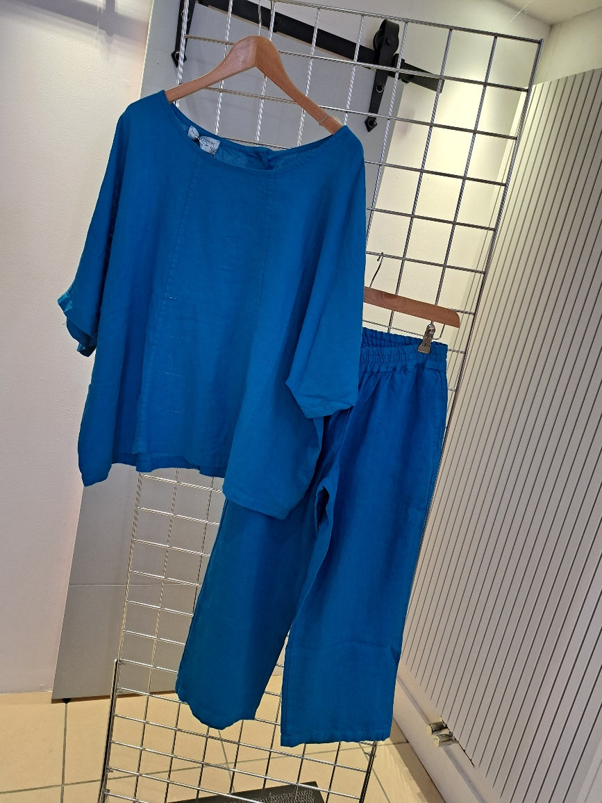 Linen wide leg pants blue - Maya Maya Ltd