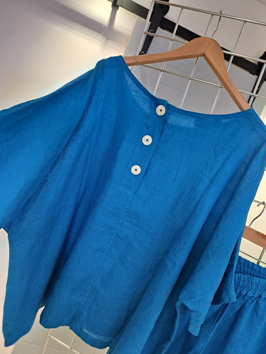Oversized linen top blue - Maya Maya Ltd