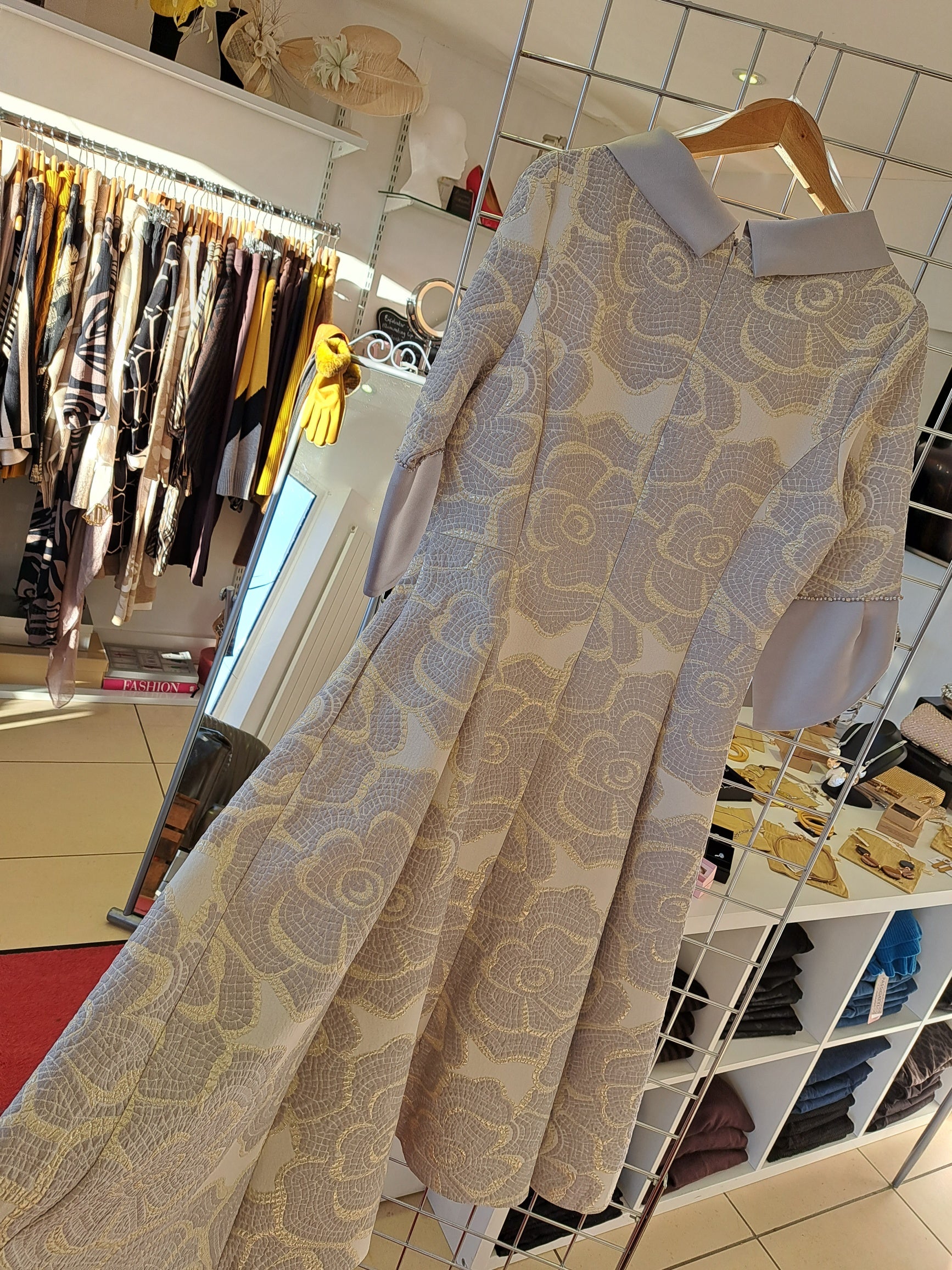 Lizabella fit and flare silver gold dress - Maya Maya Ltd