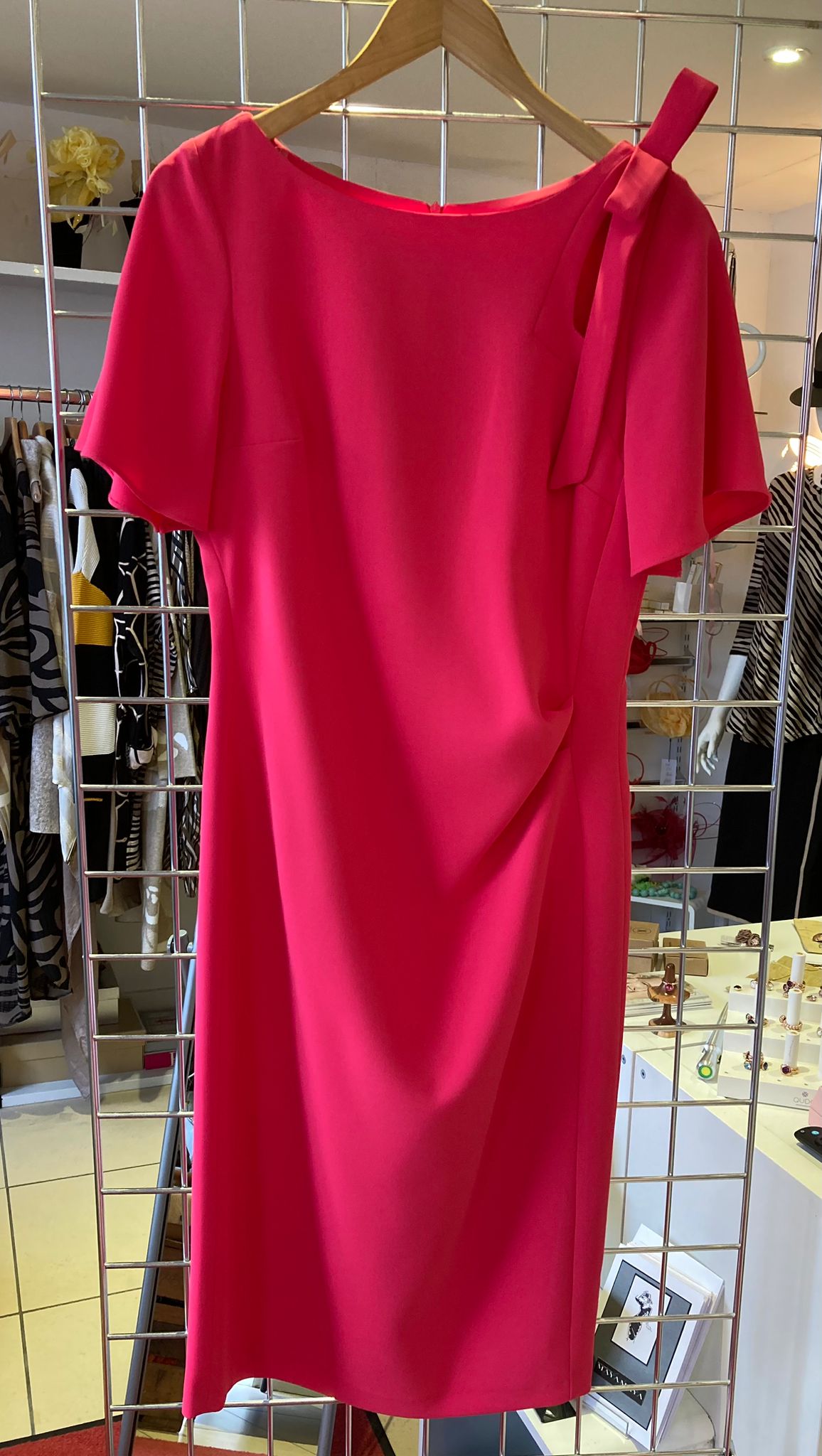 Peephole shoulder pink shift dress - Maya Maya Ltd