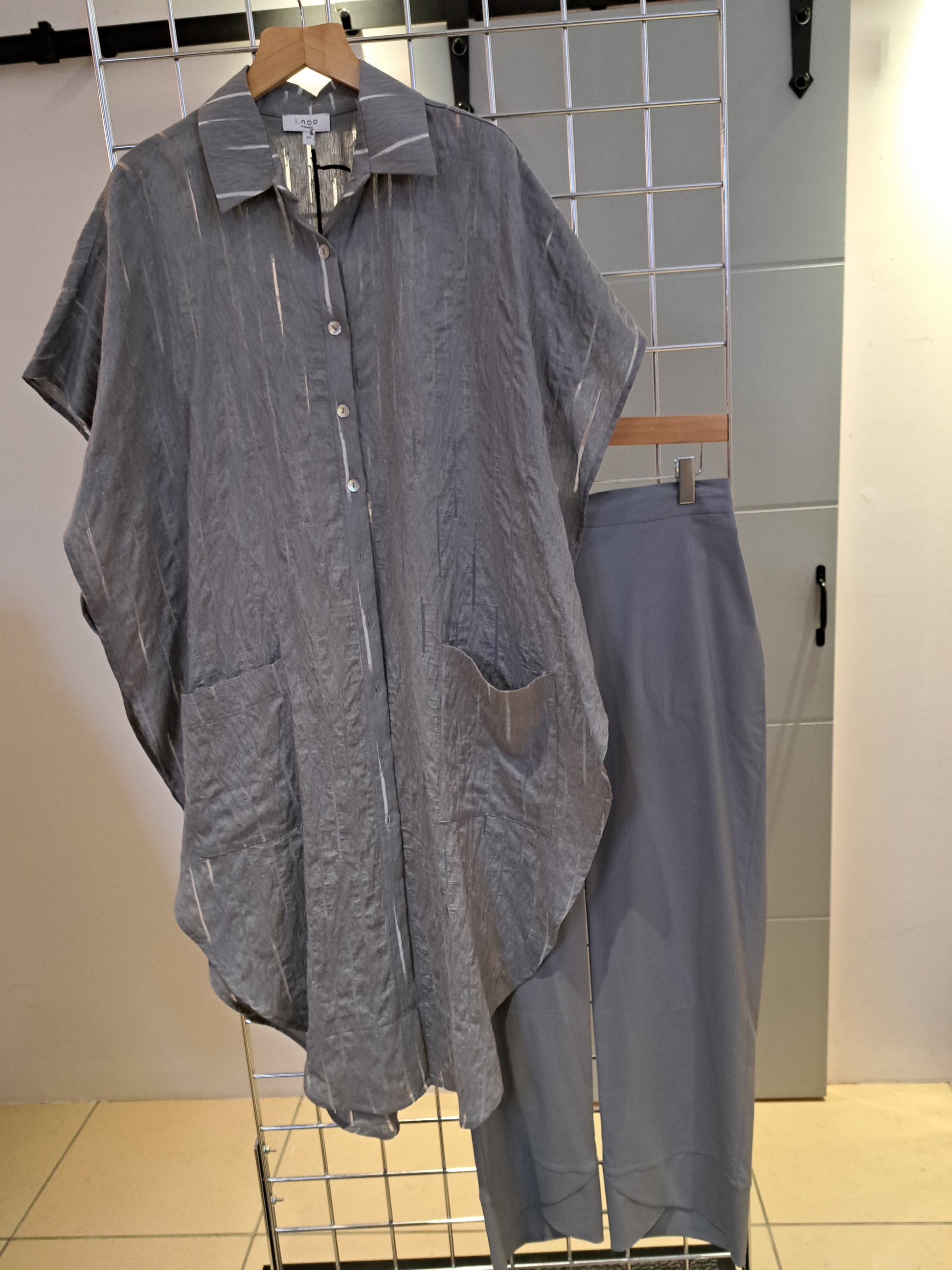 Cotton Mix stretch wide leg trouser grey - Maya Maya Ltd