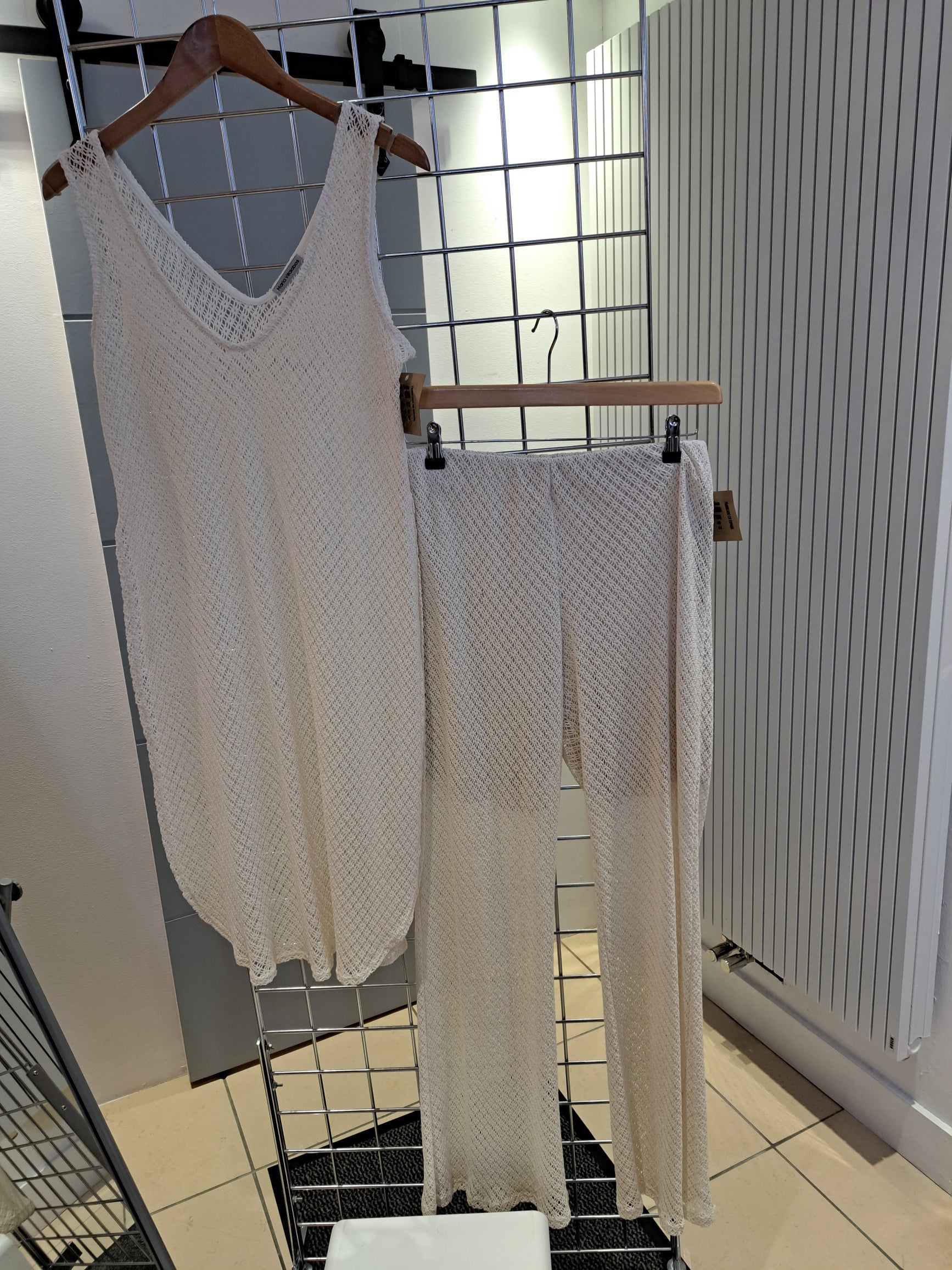 Open weave summer pants cream - Maya Maya Ltd