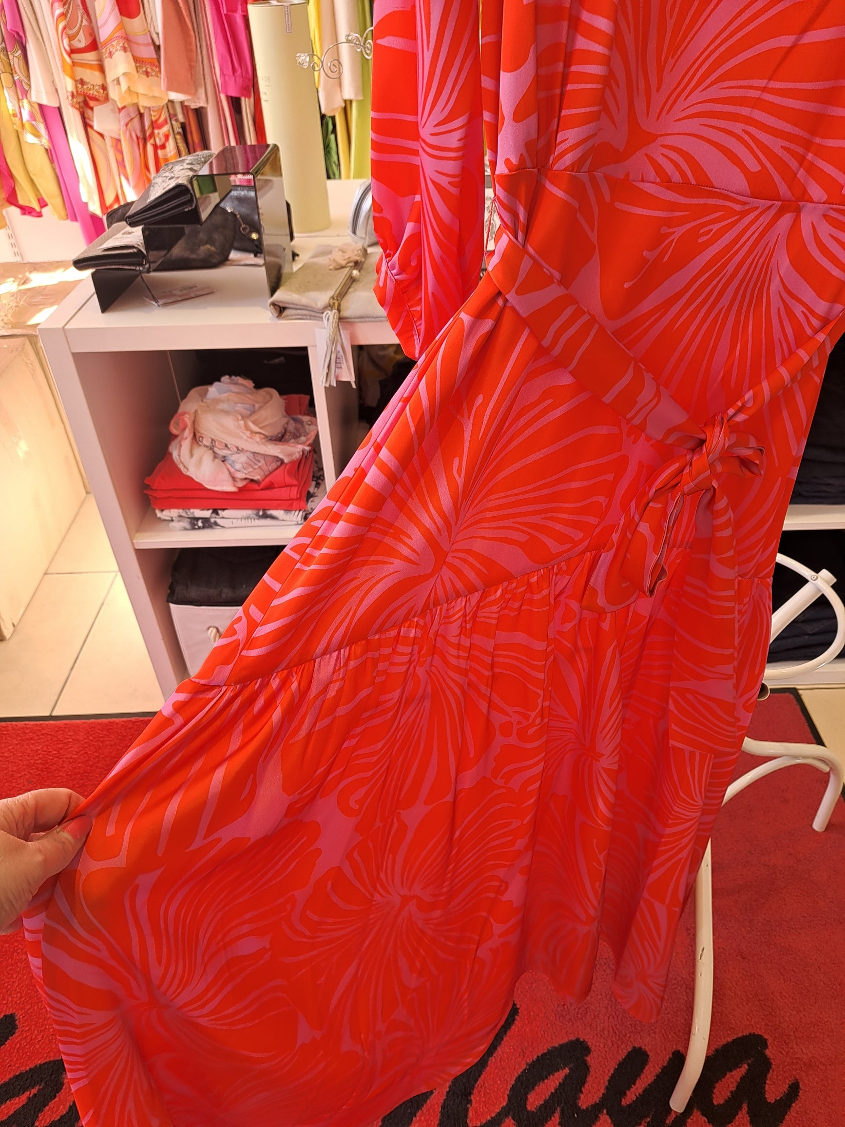 Pink orange tiered  midi dress - Maya Maya Ltd