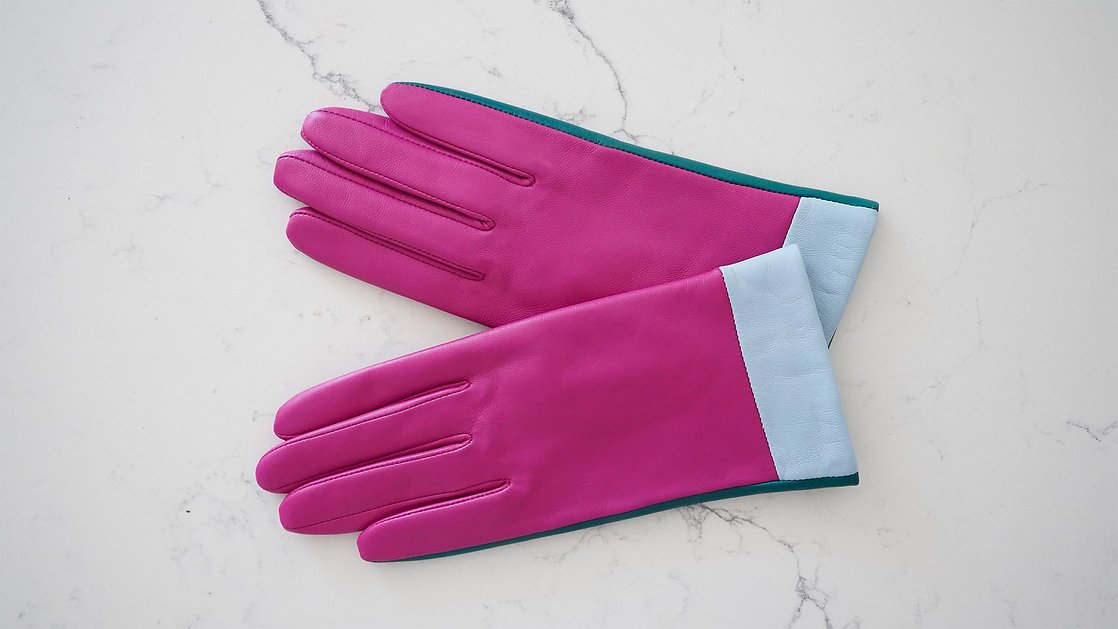 Colour Block Pink Leather Gloves - Maya Maya Ltd
