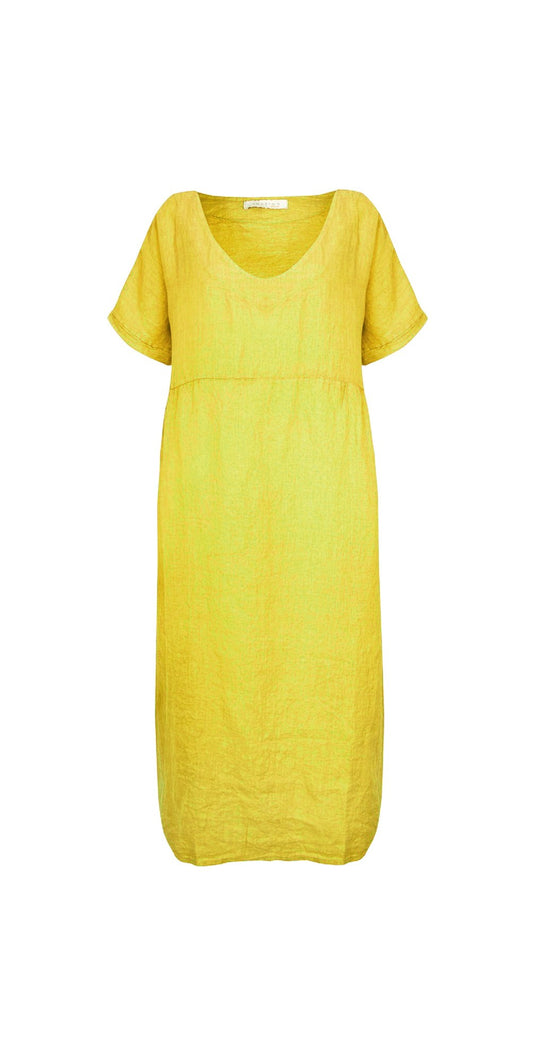 Linen Midi Dress Saffron - Maya Maya Ltd