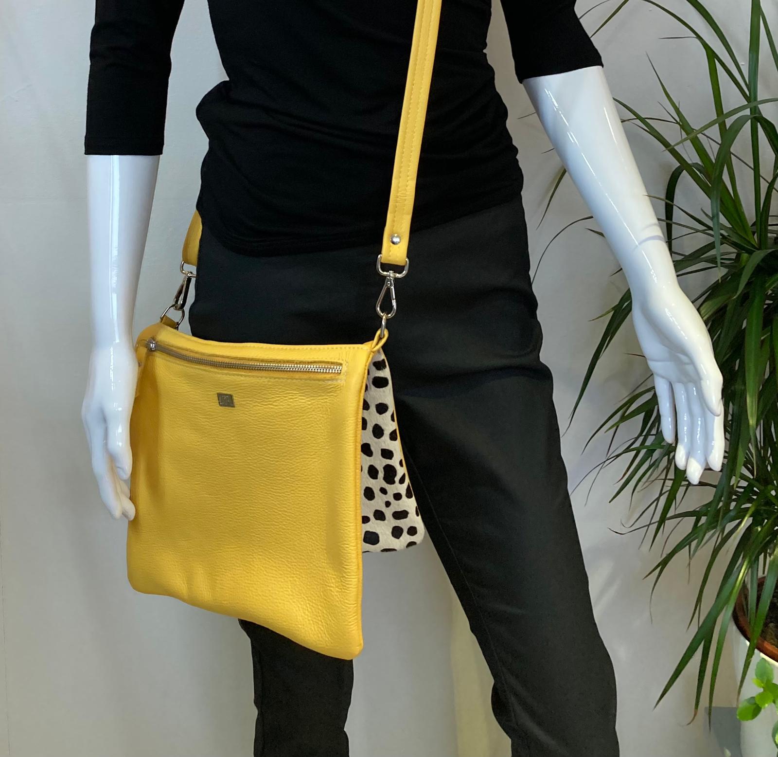 Owen Barry Yellow Leather Animal Print handbag - Maya Maya Ltd